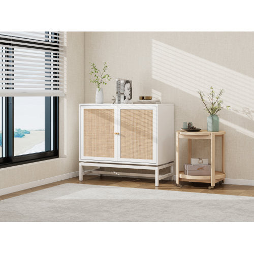 Rattan-Schrank mit Metallgestell – Doppeltür & Hängendes Design