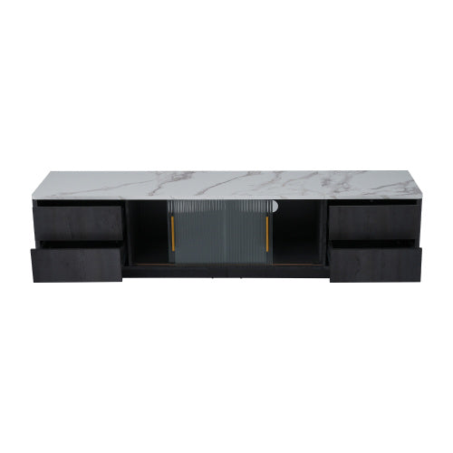 160 cm Deluxe TV-Stand für bis zu 70" TV – Grau mit Marmoroptik-Tischplatte, Kabelmanagement & Push-to-Open Schubladen