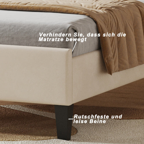 Polsterbett Kinderbett 90 x 200 cm mit Blumen-Kopfteil – Samtstoff, Lattenrost, robustes Teenie-Mädchenbett in Beige