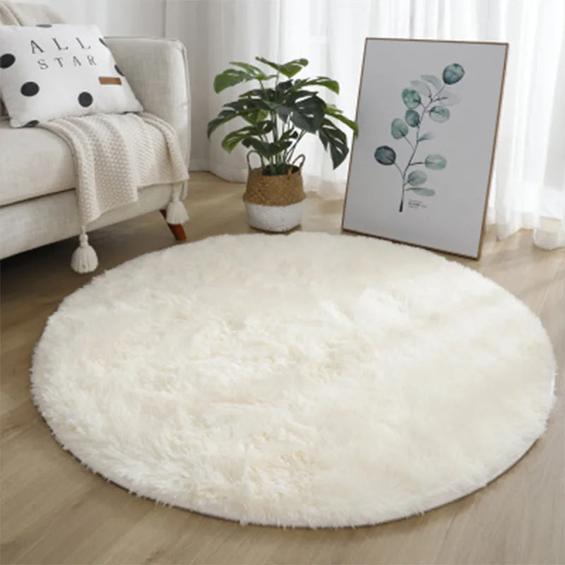 Flauschiger Hochflor-Teppich Weiß – Ø 80 cm, Kuschelig & Weich