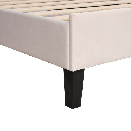 Polsterbett Kinderbett 90 x 200 cm mit Blumen-Kopfteil – Samtstoff, Lattenrost, robustes Teenie-Mädchenbett in Beige