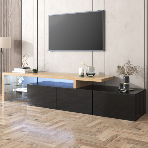Modernes TV-Lowboard mit Glastüren –  Stauraum & Kabelmanagement