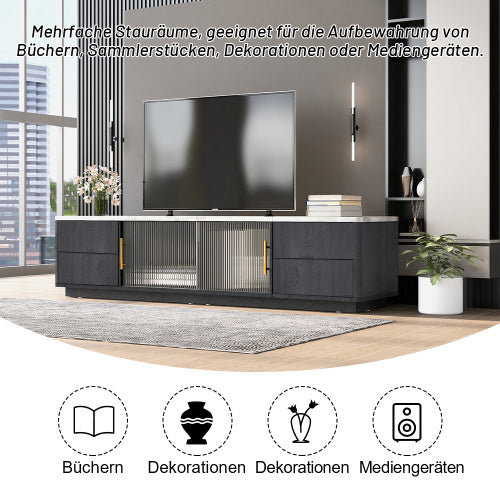 160 cm Deluxe TV-Stand für bis zu 70" TV – Grau mit Marmoroptik-Tischplatte, Kabelmanagement & Push-to-Open Schubladen
