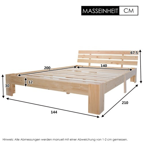 Massives Holz-Bettgestell 180x200 cm – Robust & Naturholz Doppelbett