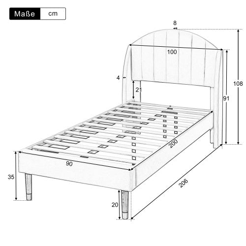 Polsterbett 90x200 cm mit LED Beleuchtung & Stauraum – Samt Einzelbett mit Lattenrost & Kopfteil“