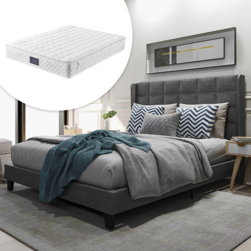 Polsterbett 180x200 cm mit Federkernmatratze & LED – Stauraumbett mit Kopfteil und hydraulischem Lattenrost in PU-Leder