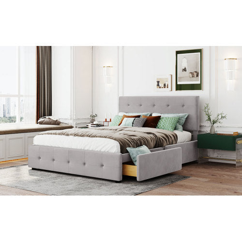 Samt-Polsterbett 140x200 cm – Verstellbares Kopfteil & Stauraum, modern