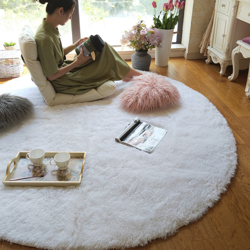 Flauschiger Hochflor-Teppich Weiß – Ø 80 cm, Kuschelig & Weich