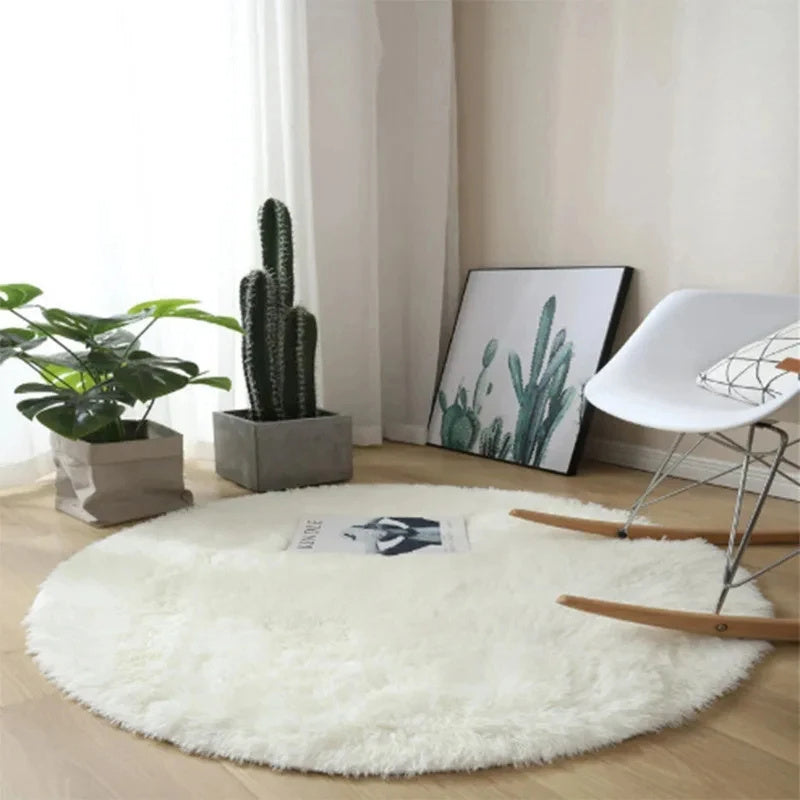 Flauschiger Hochflor-Teppich Weiß – Ø 80 cm, Kuschelig & Weich