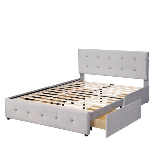Samt-Polsterbett 140x200 cm – Verstellbares Kopfteil & Stauraum, modern