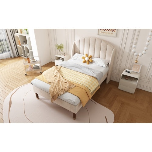 Polsterbett 90x200 cm mit LED Beleuchtung & Stauraum – Samt Einzelbett mit Lattenrost & Kopfteil“